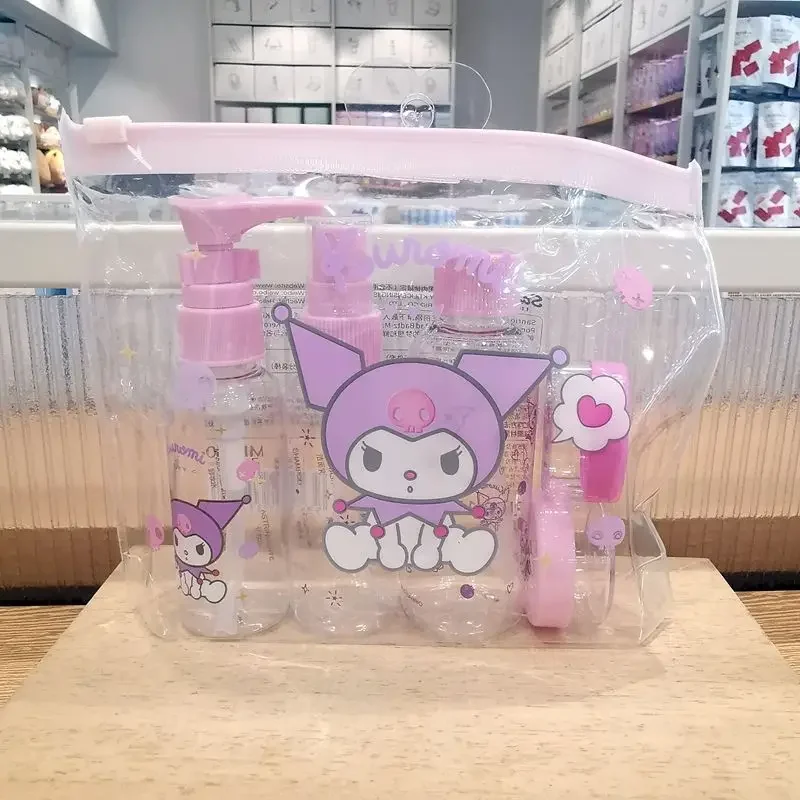 Miniso Kawaii Sanrio Anime Cinnamoroll Separate Bottle Sanrio Cute Kuromi Travel Set Spray Squeeze Bottle Pvc Bag Gifts Toys