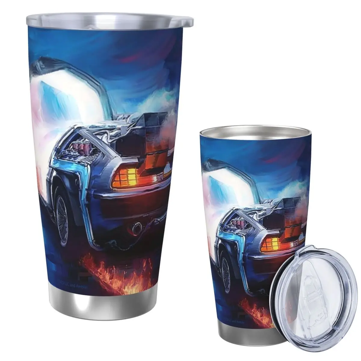 Back To The Future Delorean Time Machine Stainless Steel Tumbler Vacuum Insulated Mug Thermal Cold Bottle Straw With Lid 20oz