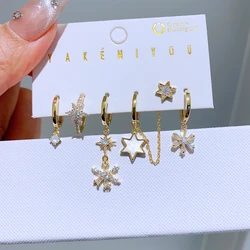 6pcs/set Cubic Zircon Star Snowflake Huggie Earrings Gold Color Women Ear Stack Christmas Gift Jewelry