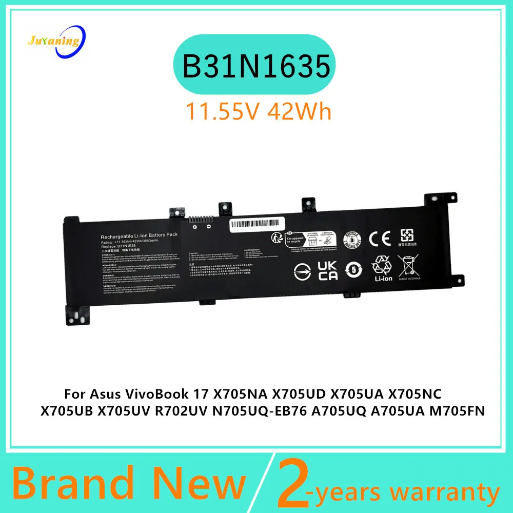 

Аккумулятор для ноутбука 11,55 В, 42 Вт·ч, B31N1635 для ASUS VivoBook A705UA M705FN P1700UQ R702NA R702UV X705BA X705NC X705UQ