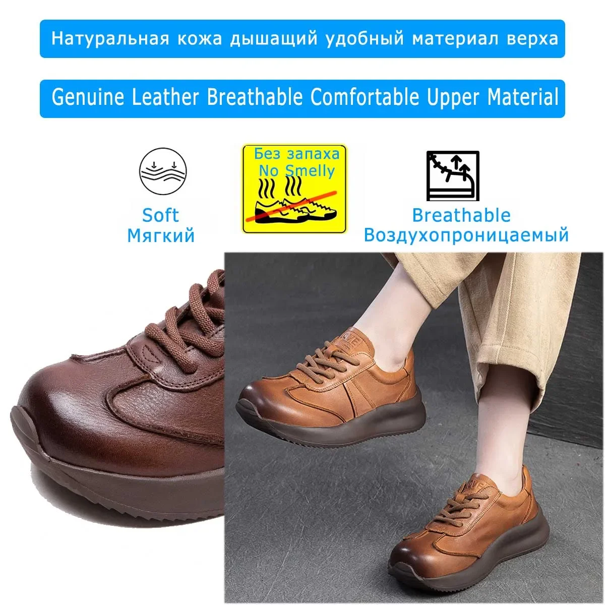 Koznoy sepatu bot Ankle wanita, sneaker Loafer kulit sapi asli nyaman musim semi musim gugur vulkanisir modis 4cm