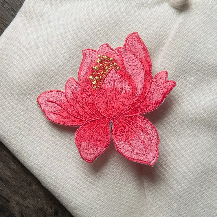 1Pcs Lotus Embroidery Iron on Sew on Patches for Clothing Appliqued DIY Hat Coat Dress Pants Accessories Cloth Sticker