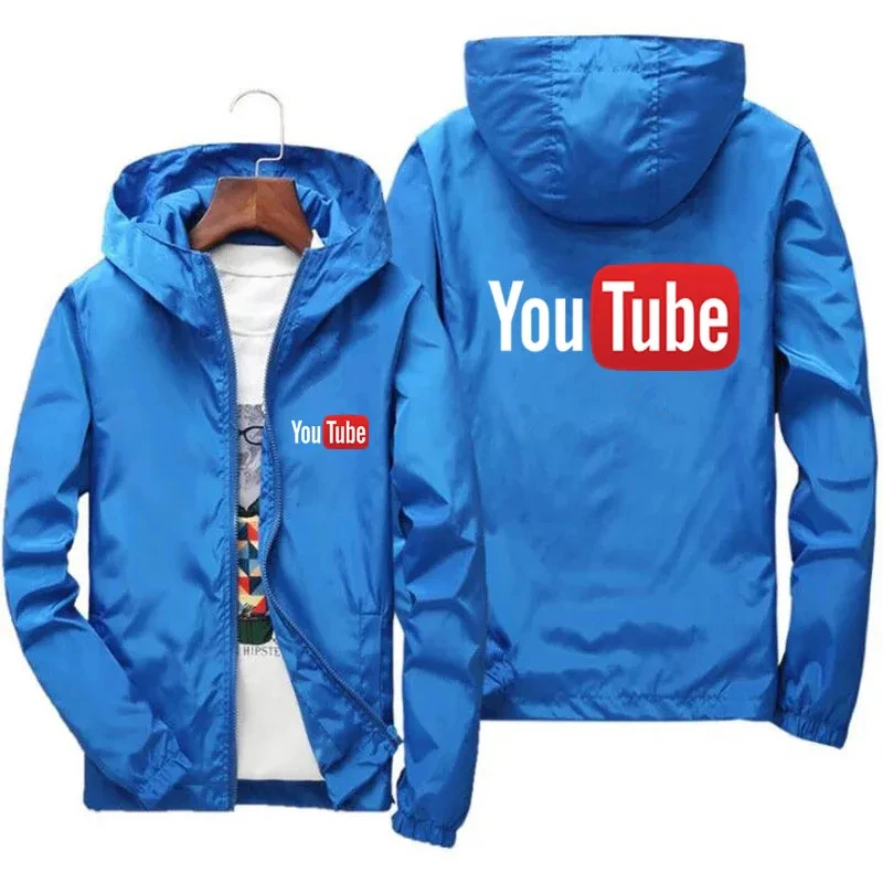 Men\'s casual hooded jacket, YouTube logo, windproof thin wind spring and autumn T-shirt, sports outdoor jacket