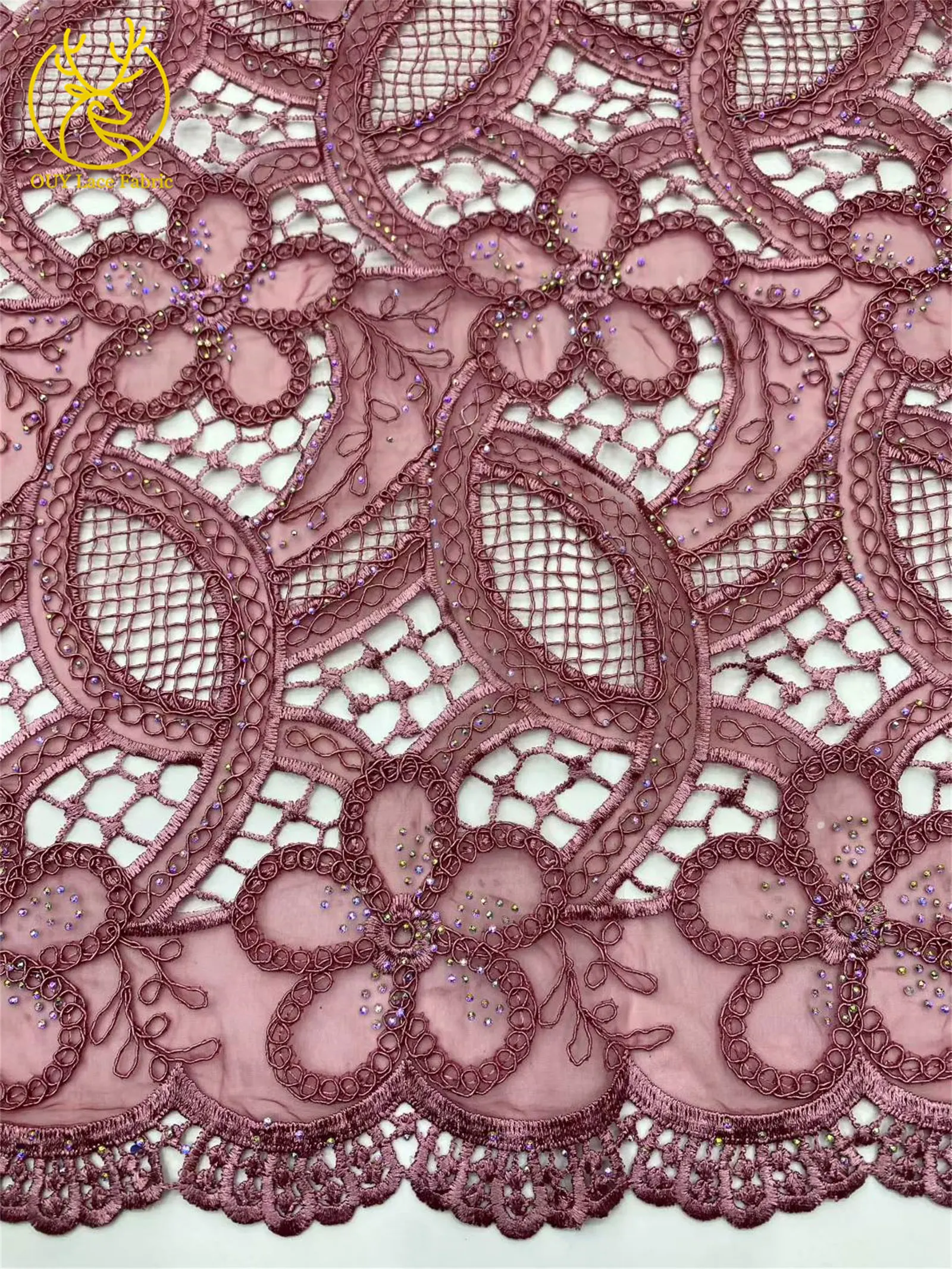 2025 Africa Guipure Corded Lace Fabric High Quality Nigerian Stone Mesh Water Soluble Lace Bridal Women Party Evening Dresses