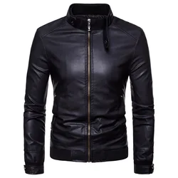 Autumn new men's Korean version slim standing collar PU leather jacket