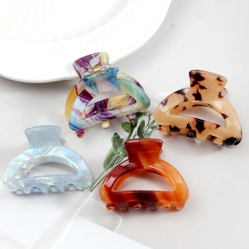 Personalized Leopard Print Fashion Acetate Geometric Hollow Women's Hair Claw Clip Girl Barrettes Hairpins