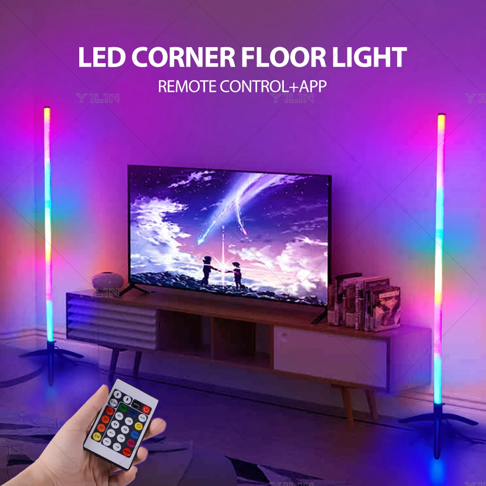 RGBWW LED Floor Lamp Tubes 103CM Smart Remote Control Modern Corner Floor Lamp Music Sync Standing Stand Ambient Decor Light