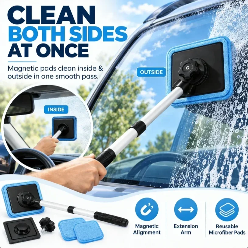 Dual Magnetic Car Windshield Cleaner 2026 Upgrade Window Cleaner Streak-free Auto Glass Cleaning Kit Compact Windshield Brush