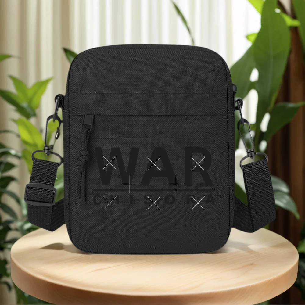 WAR CHISORA text on black background Men Crossbody Bag Single Shoulder Women Cartoon Anime Film Printing Design Unisex