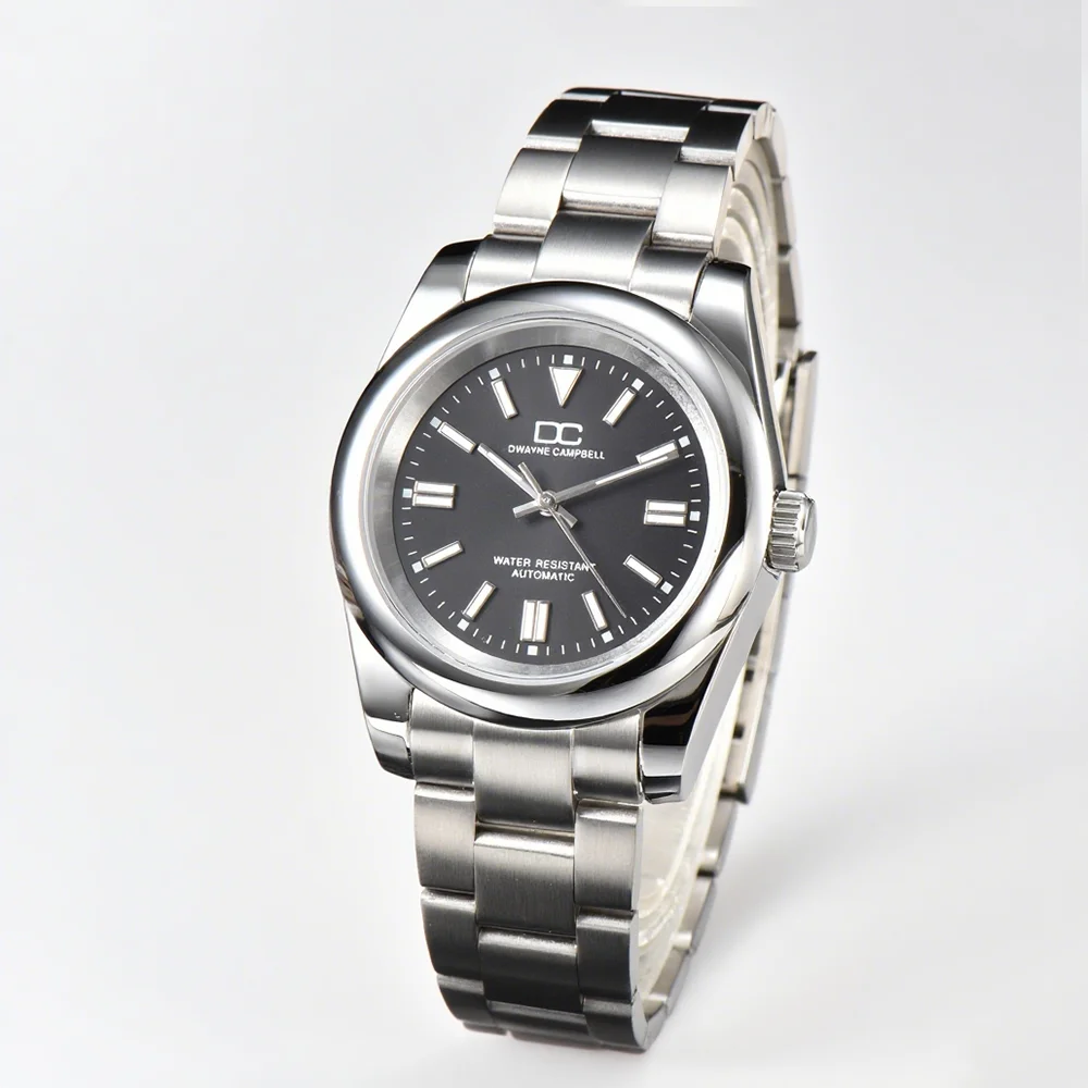 Custom Logo Watch Fit For NH35 Automatic mechanical watch 39MM New Silver Steel Watch Case Plane sapphire glass 28.5MM Dial