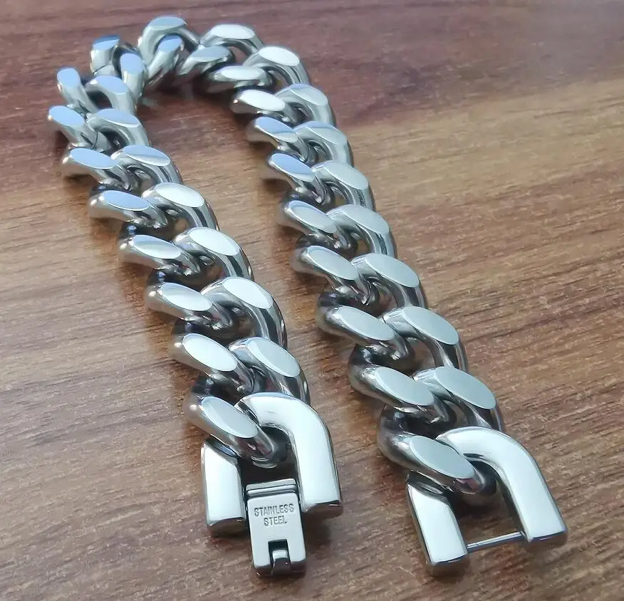 Chunky Miami Cuban Chain Stainless Steel Bracelet For Mens Cool Jewelry 15mm 9inch For XMAS Gifts