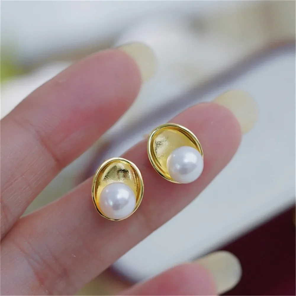 18K Gold Color Earrings Hoops High Quality Jewelry Making Supplies Diy Findings Accessories No Pearl E043