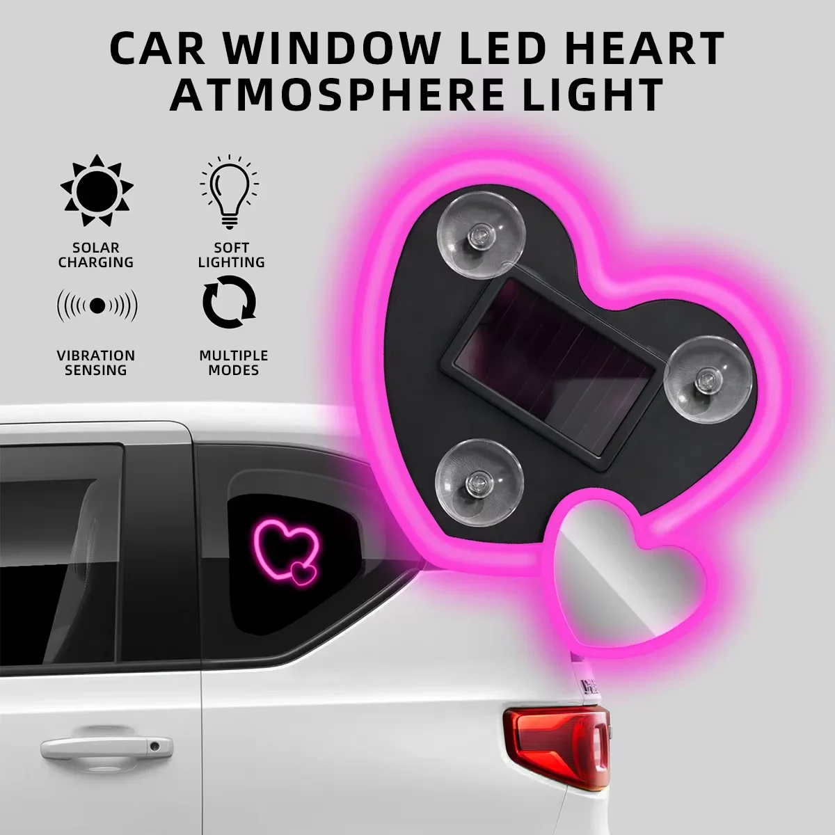 2026 Love Car Ambient Lights Solar Triangle Window Smart Glowing Lighting Window Vacuum Suction Cup Flash LED Atmosphere Light