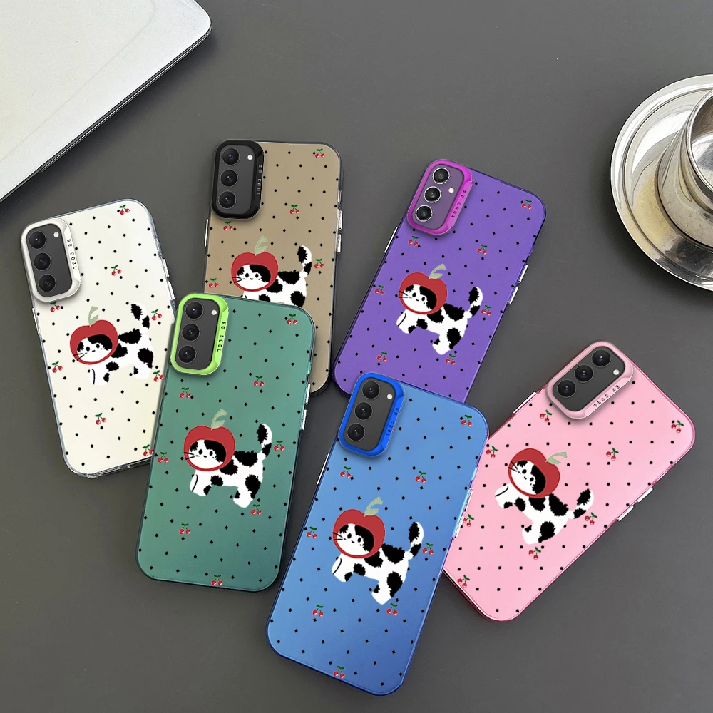 

Cartoon Cherry Girl Phone Case For Samsung S23 S24 S22 A71 A55 ULTRA PLUS FE Electroplated Silver IMD Laser Color Shell