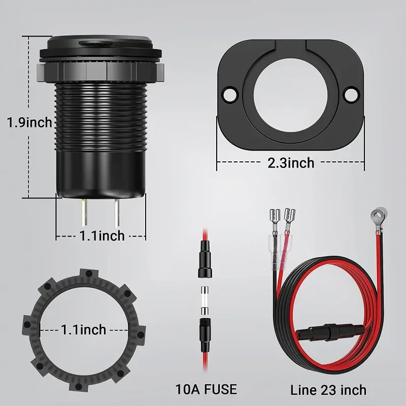 Toma de corriente para ordenador portátil de 12V/24V, cargador de coche USB C, carga súper rápida de 83W, 65W PD y QC3.0 con interruptor, pantalla