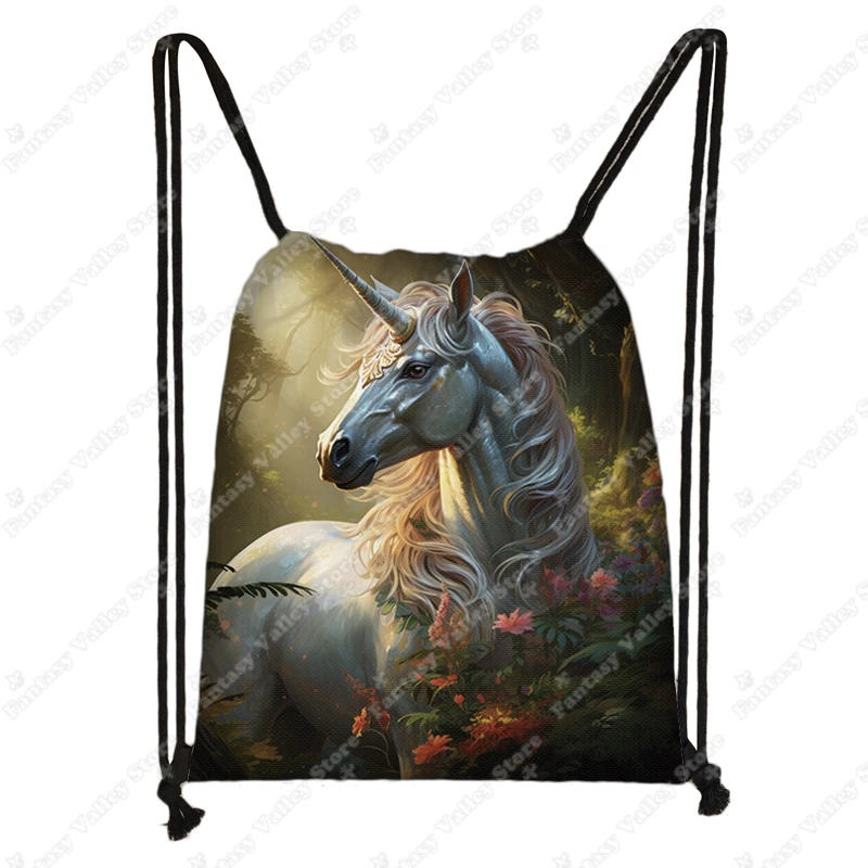 Cute Cartoon Unicorn Print Backpacks Fantasy Rainbow Colorful Drawstring Bags Girl Kawaii Shoulder Bag Children School Bags Gift