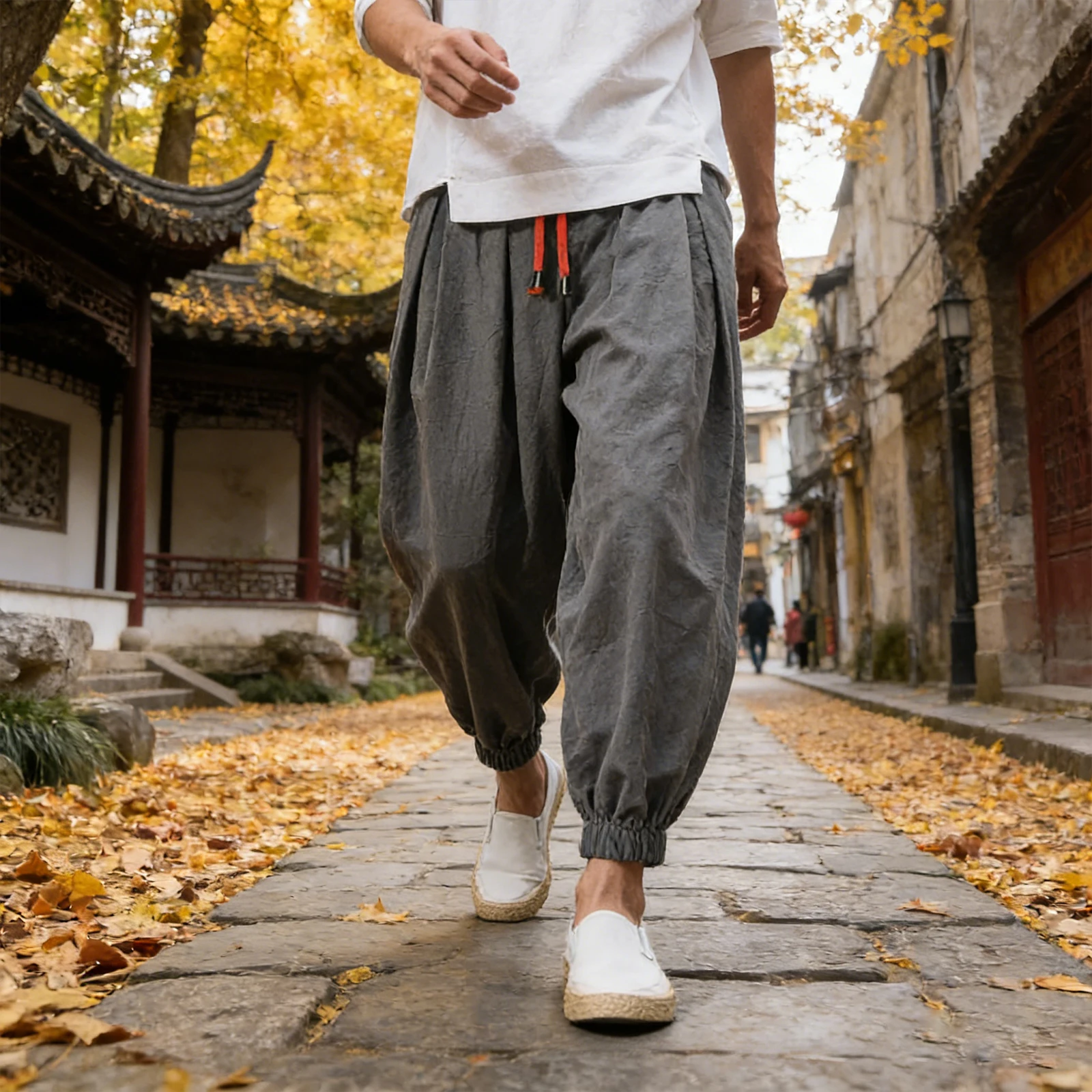 FGKKS Brand New Men Casual Pants 2026 Spring Fashion Becoming Chinese Loose Style Male Autumn Multicolor Drawstring Trousers