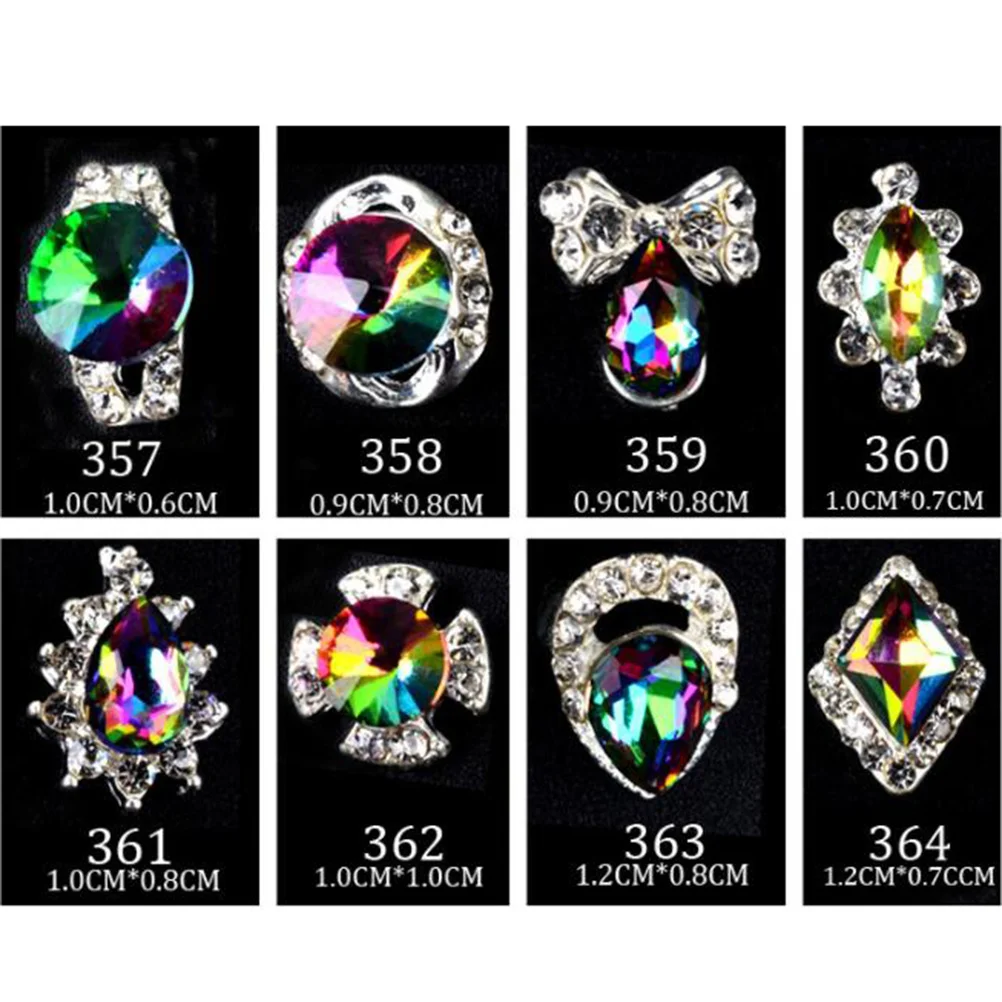 20Pcs Ab Diamond Nail Art Rhinestone Charm Transparent Crystal Nail Decoration DIY Multicolor Shaped Flame Drill for Nails