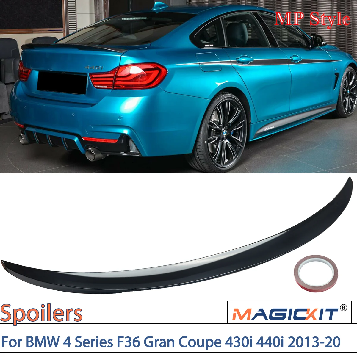 

MAGICKIT BMW F36 Rear Spoiler /Wing M Performance Style For BMW 4 Series F36 Gran Coupe 2014-2020 model Shiny Black