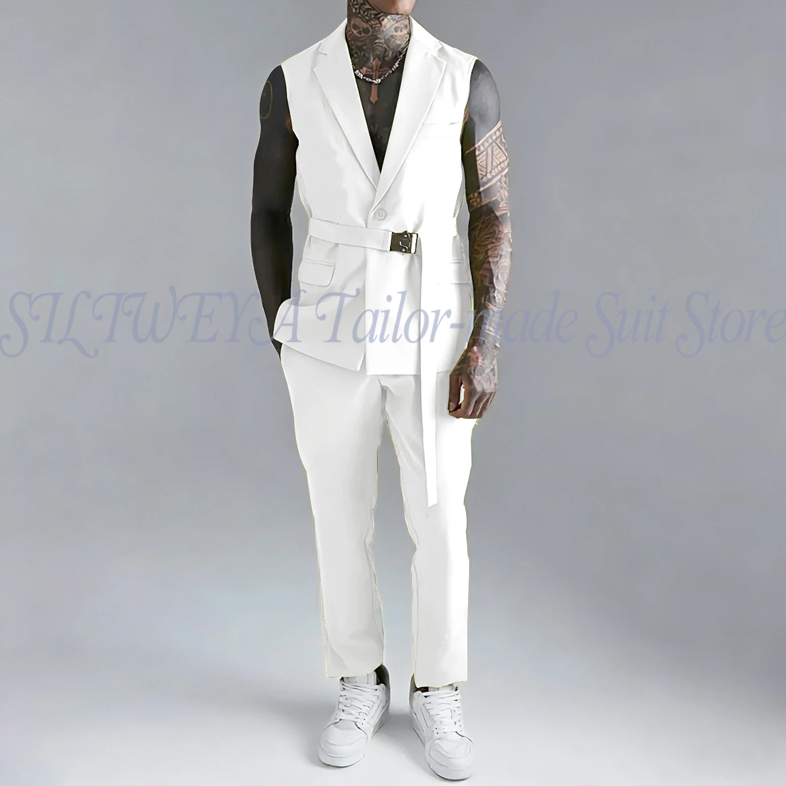 

Hot Sale Of The Season New Men's Fashion Business Men Suit Set Casual Two Piece Jacket Pants Sleeveless Male Clothing