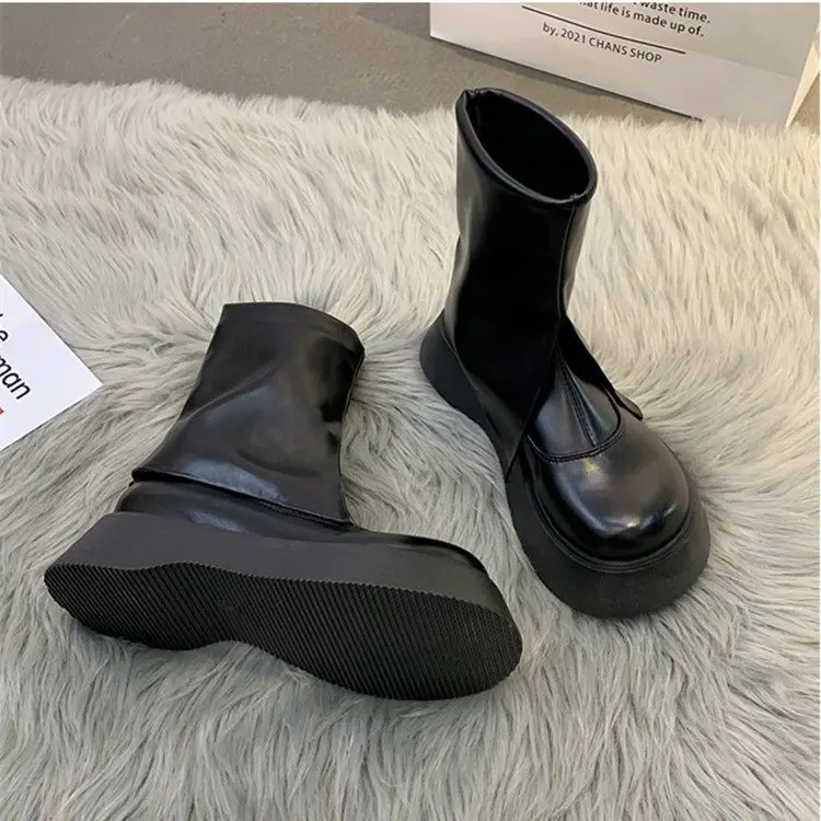 Short Shoes For Women Chunky Footwear Platform Round Toe Moon Booties Black Female Ankle Boots Sale Elegant Classy And Low Price