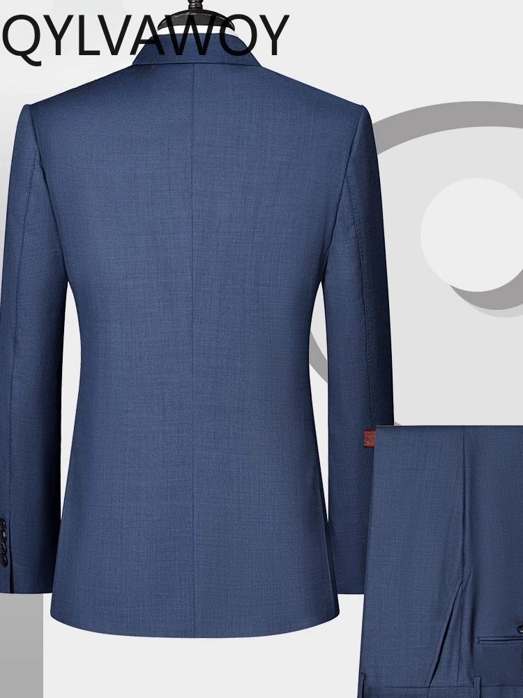 QYLVAWOY 100% Wool Men's Set Business Professional Formal High-Grade Wedding Gown Stylish Slim-Fit Comfortable Suit LJ2695