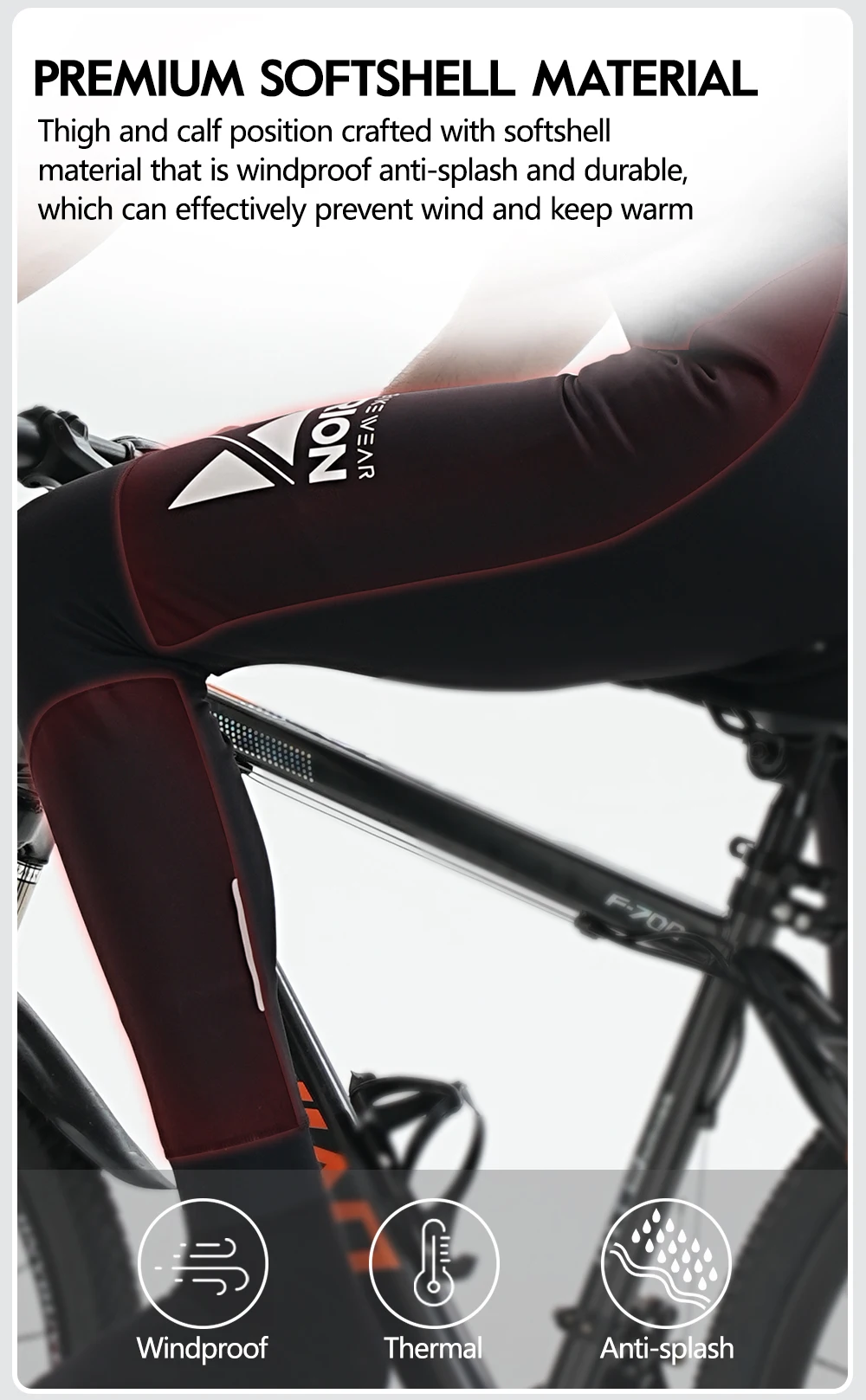 RION Fahrradhose für Herren und Damen, Winter-Thermo-Fahrradhose, MTB-Tights, gepolsterte Rennrad-Trägerhose, spritzwassergeschützt, winddicht, 7H 8H – Detail 6