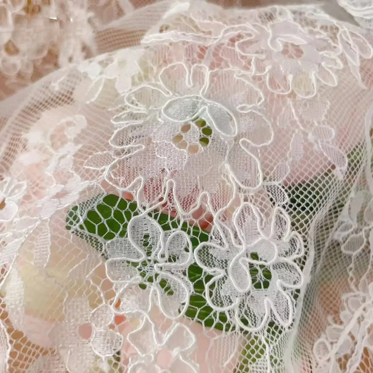 3Meters .High End Border Eyelash Lace Fabric .Wedding Dress  White Geometric Flowers Sewing Background Decoration Accessories