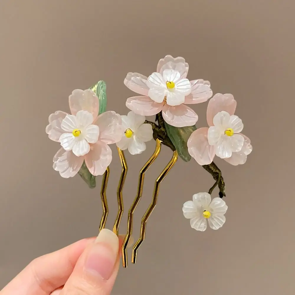 Peine de pelo clásico estilo chino, palo de pelo en forma de U, horquilla Hanfu de perlas, palos de pelo para bollos, accesorios de flores Hanfu