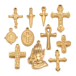 3Pcs Stainless Steel Religious Faith Charms Praying Hand /Jesus Cross Pendants Jewelry Making Supplies DIY Jewelry Making