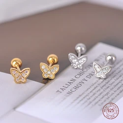 925 Sterling Silver Butterfly Inlaid Zircon Stud Earrings for Women Cute Insect Korean Fashion Earring Piercing Jewelry Hot Sale