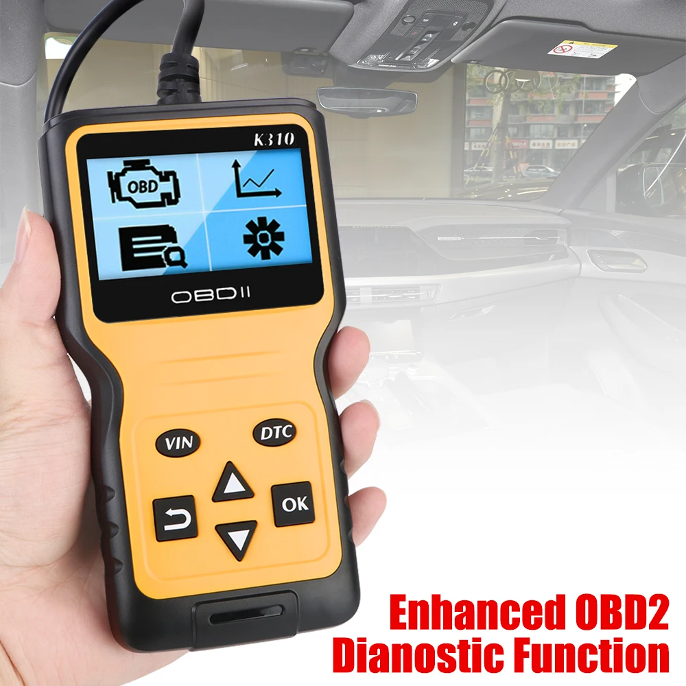 16 Pin Car Diagnostic Tools Digital Display K310 OBD2 Code Reader Universal Plug and Play OBDII Scanner