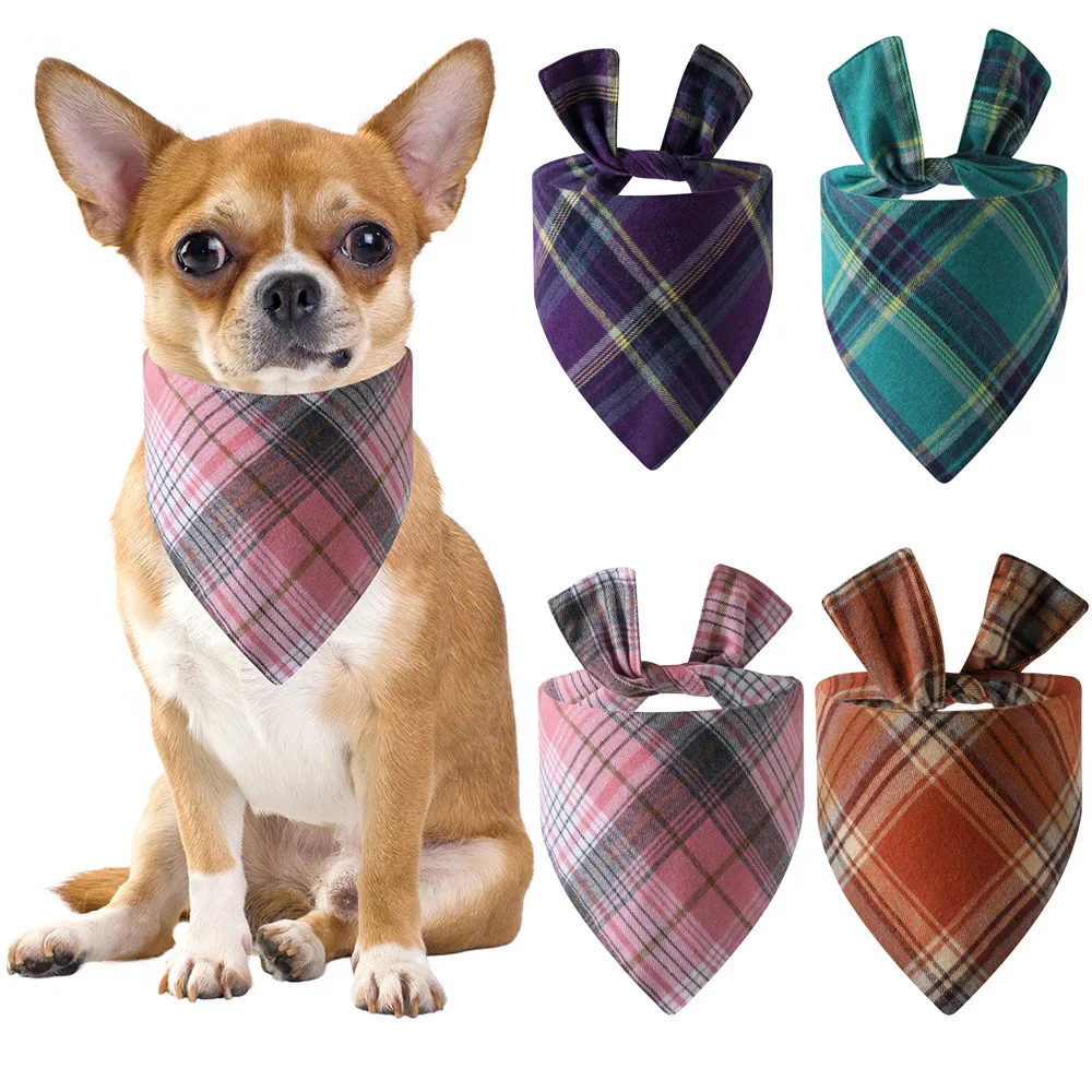 

Cotton Pet Plaid Dog Bandana Double Layer Dog Collar Triangle Scarf Pet Accessories Dog Scarf