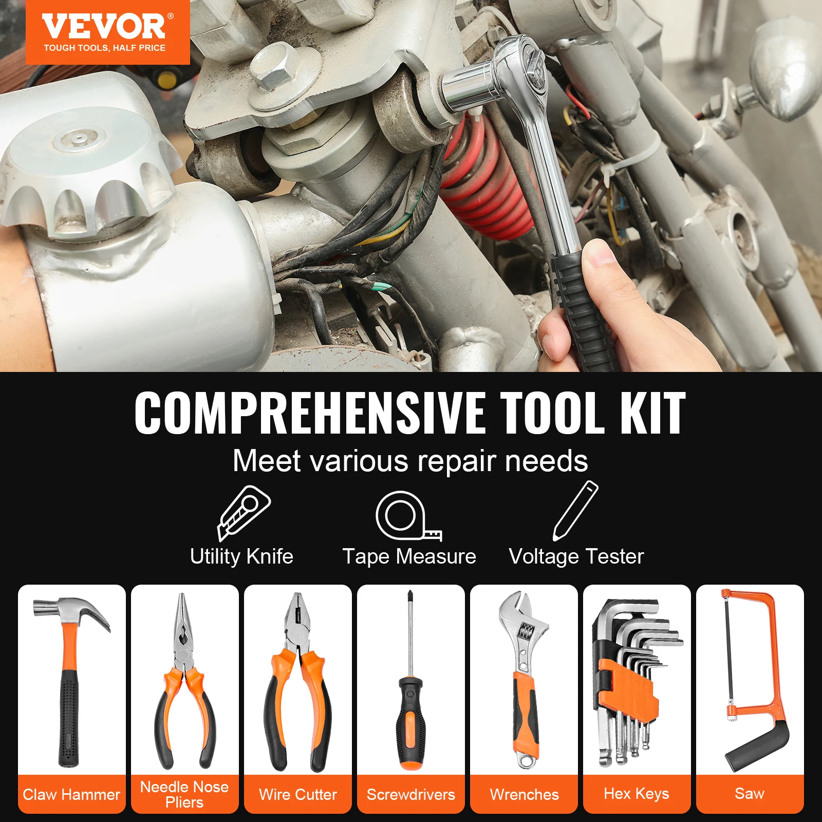 Imagem -02 - Vevor-home Reparação Tool Kit com Armazenamento Portátil Case Home Manutenção Faça Você Mesmo Projetos Reparação Automotiva