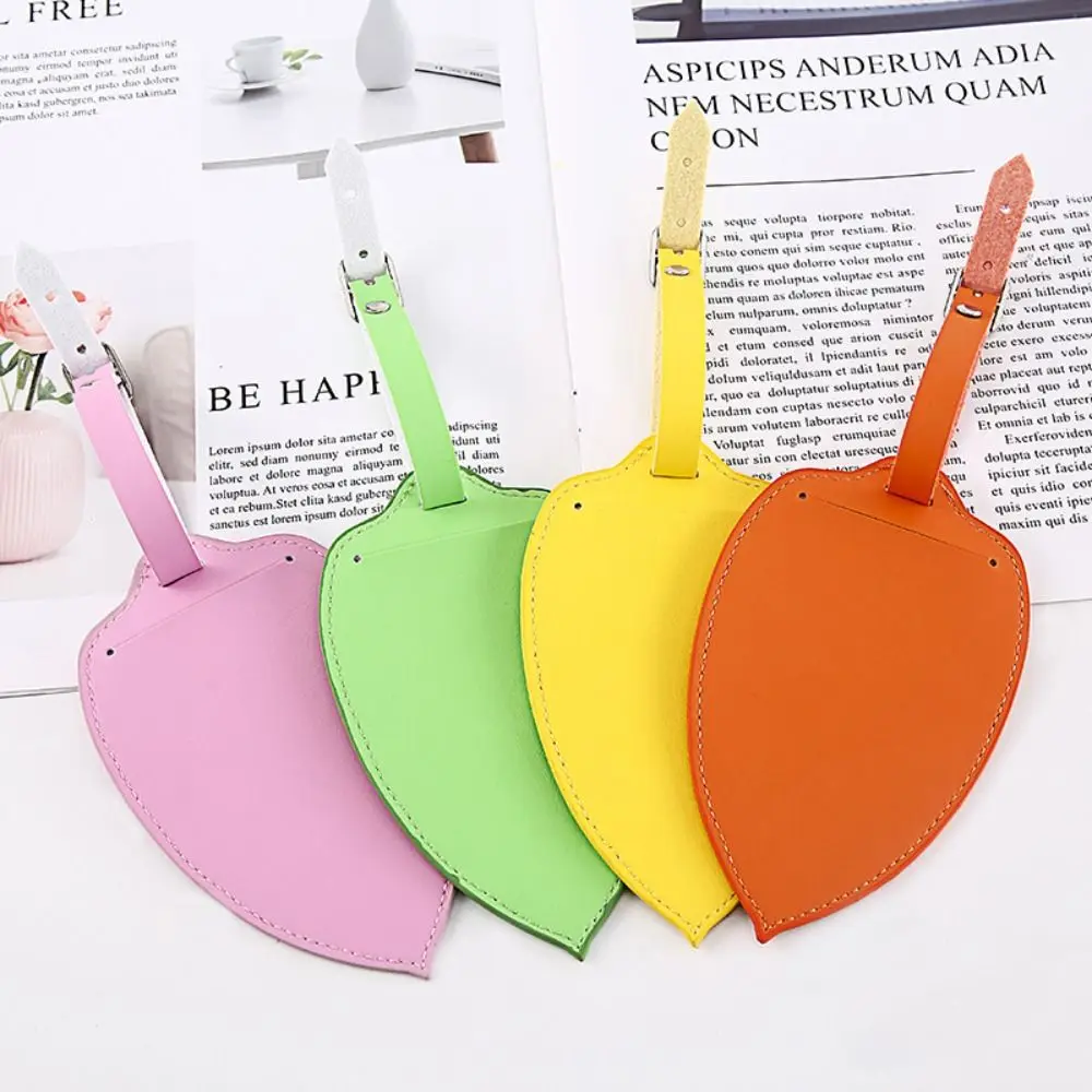 2Pcs Portable Leaf Shape Baggage Tag PU Leather Solid Color Travel Luggage Tag Anti-lost Durable Boarding Tag