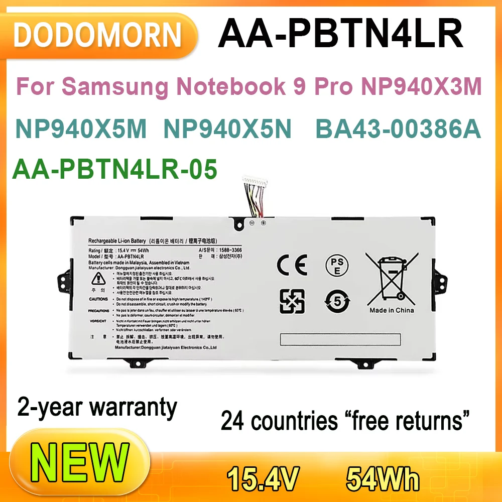 New AA-PBTN4LR Laptop Battery For Samsung Notebook 9 Pro NP940X3M NP940X5M NP940X5N Serie BA43-00386A 15.4V 54Wh 2 Year Warranty