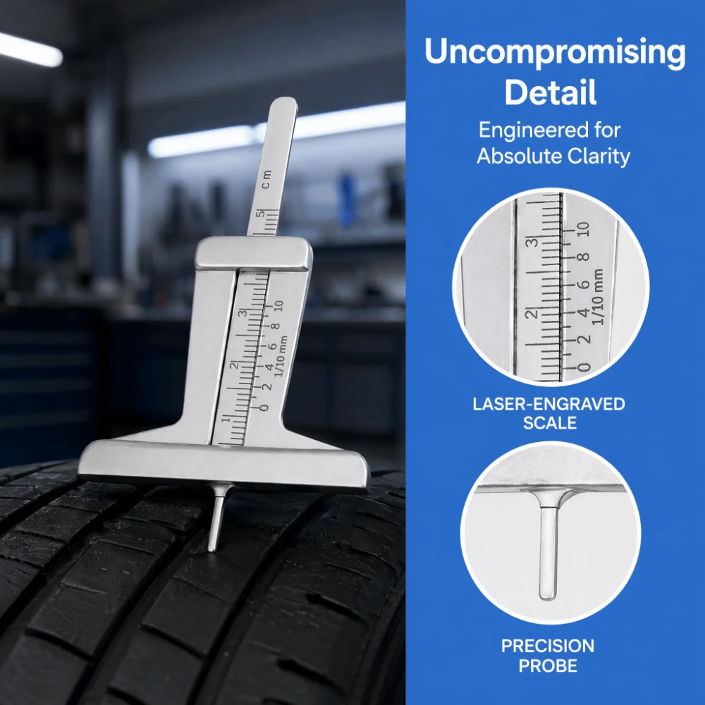 2pcs Stainless Steel Tire Tread Depth Gauge Meter Caliper Design Precise Measurement Steel Tire Depth Ruler