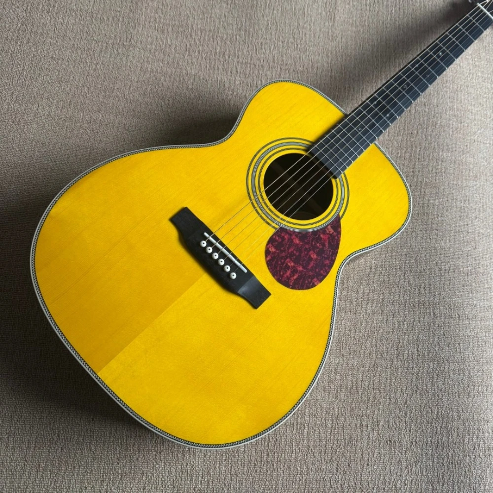 High Glossy Without Signature OM Series Acoustic Guitar, Solid Spruce Top, Bone Nut, 20 Frets