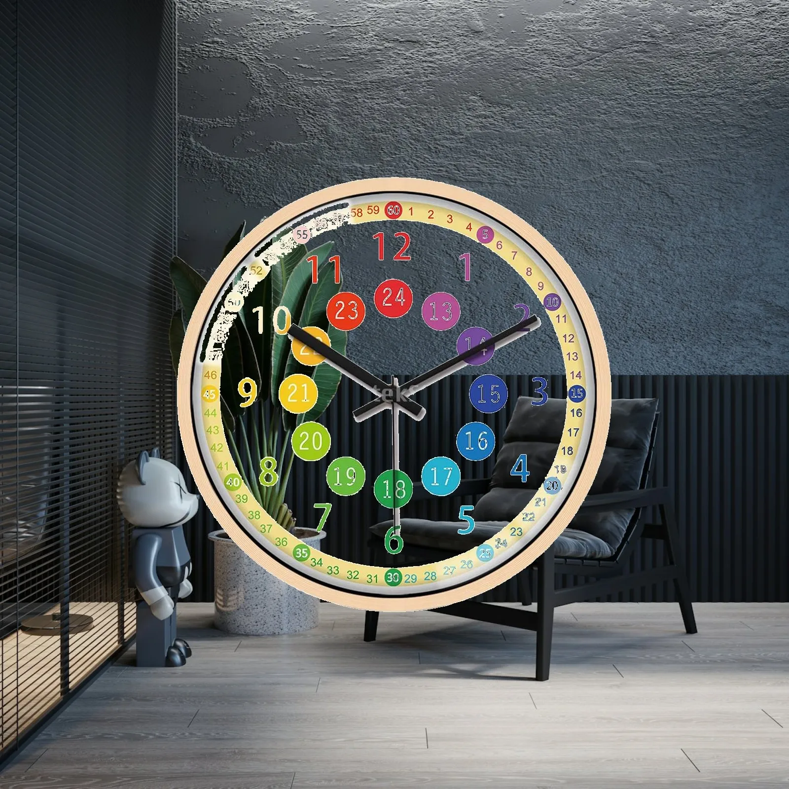 Colorful Wall Clock Classes Room Battery Operated Tell Time