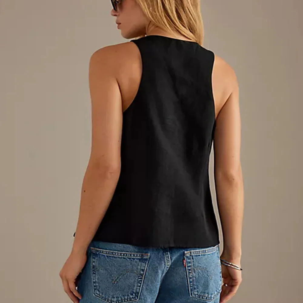 Women Vests Plus Size V-Neck With Wide Shoulder Straps Black Lightweight And Breathable Summer Waistcoat chalecos para mujeres