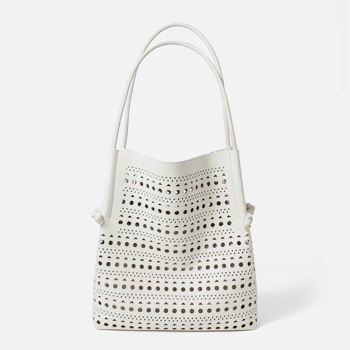 Large Capacity Hollow out Leather Tote Bag Mother-Child European American Style Shoulder Bag for Women Commuting