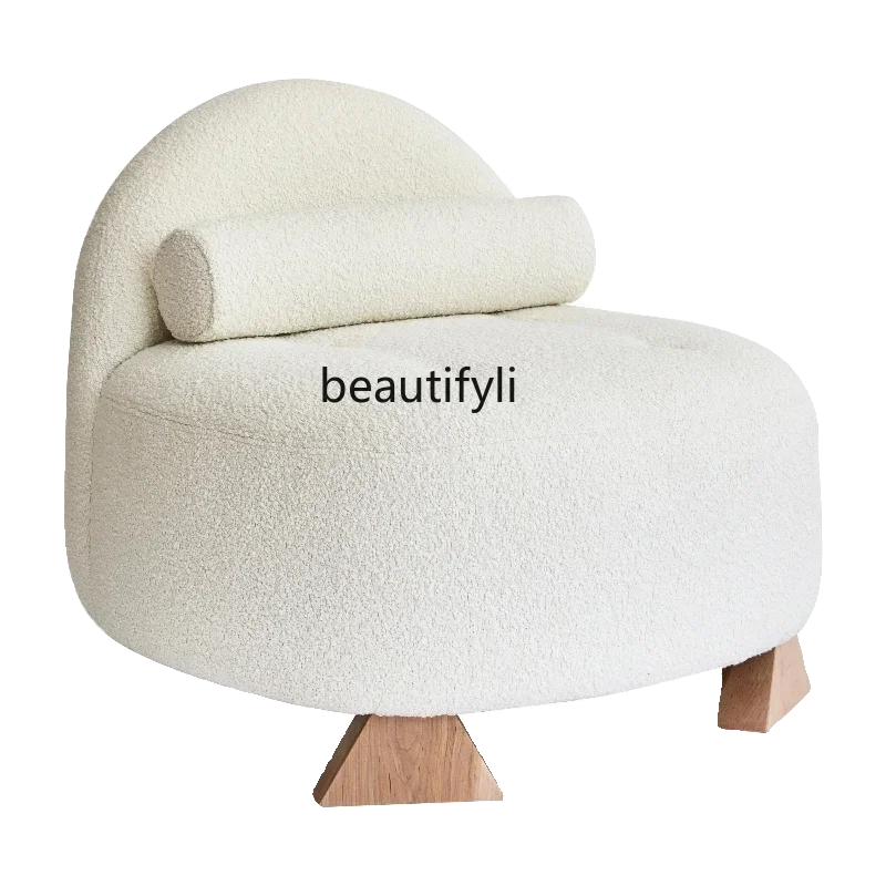 

LJYBalcony Lamb Fleece Single Sofa Chair Cream Wind Leisure Sofa Lazy Fabric Sofa
