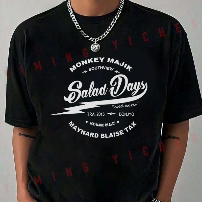 MONKEY MAJIK Letter Print Motorcycle T-Shirt Men Hip Hop Streetwear Unisex Casual Fashionable Short Sleeve Tops