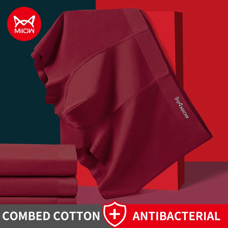 

MiiOW, 3 шт., осенне-зимнее мужское нижнее белье, красные хлопковые мужские трусы 7A, антибактериальные мужские трусы, дышащие мужские боксеры