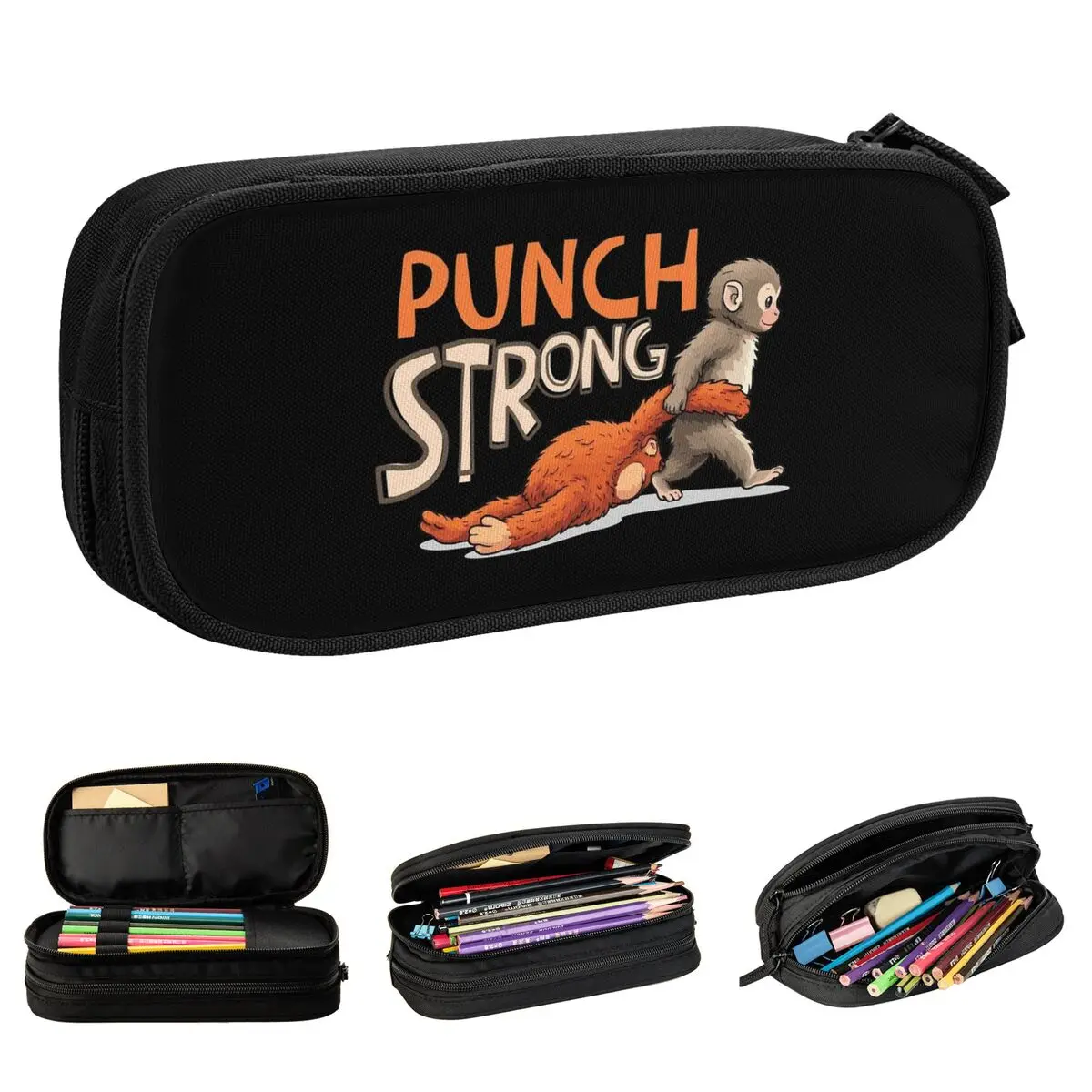 Baby Monkey Punch Strong Pencil Case Pencil Box Pen Box for Student Big Capacity Pencil Bags School Supplies Zipper Accessories