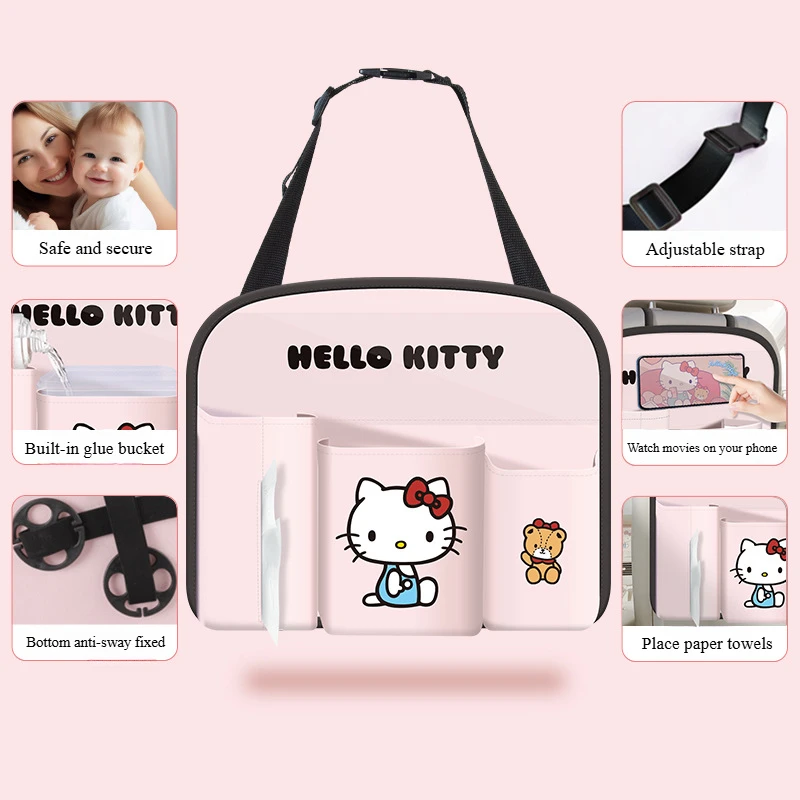 Hello Kitty Car Seat Back Storage Bag Multi-Function Folding Trash Can Female Car Seat Back Storage Box Organizer