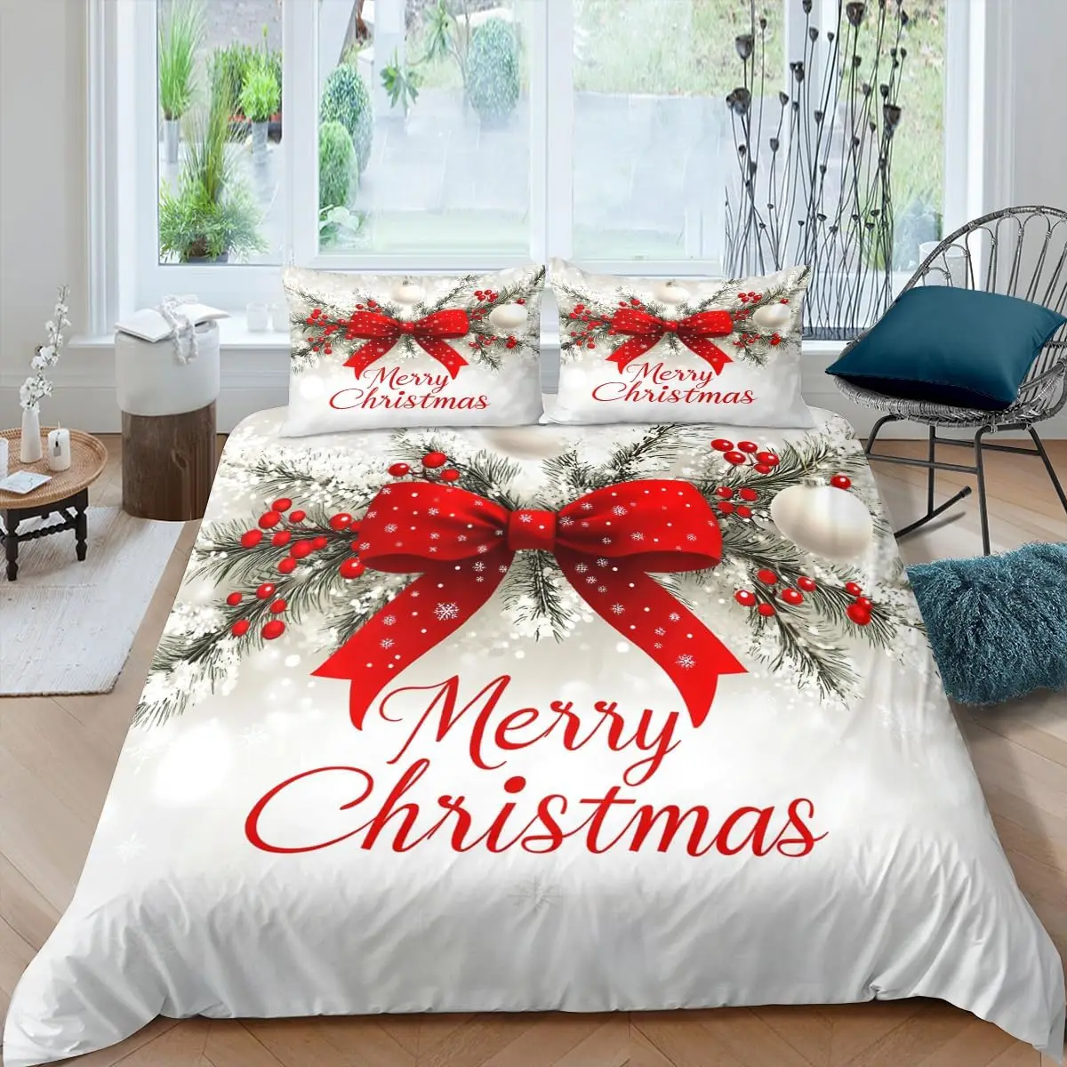 Duvet Cover Queen Red White Christmas Comforter Cover Farmhouse Holiday Decor Duvet Cover Set 3 Pieces