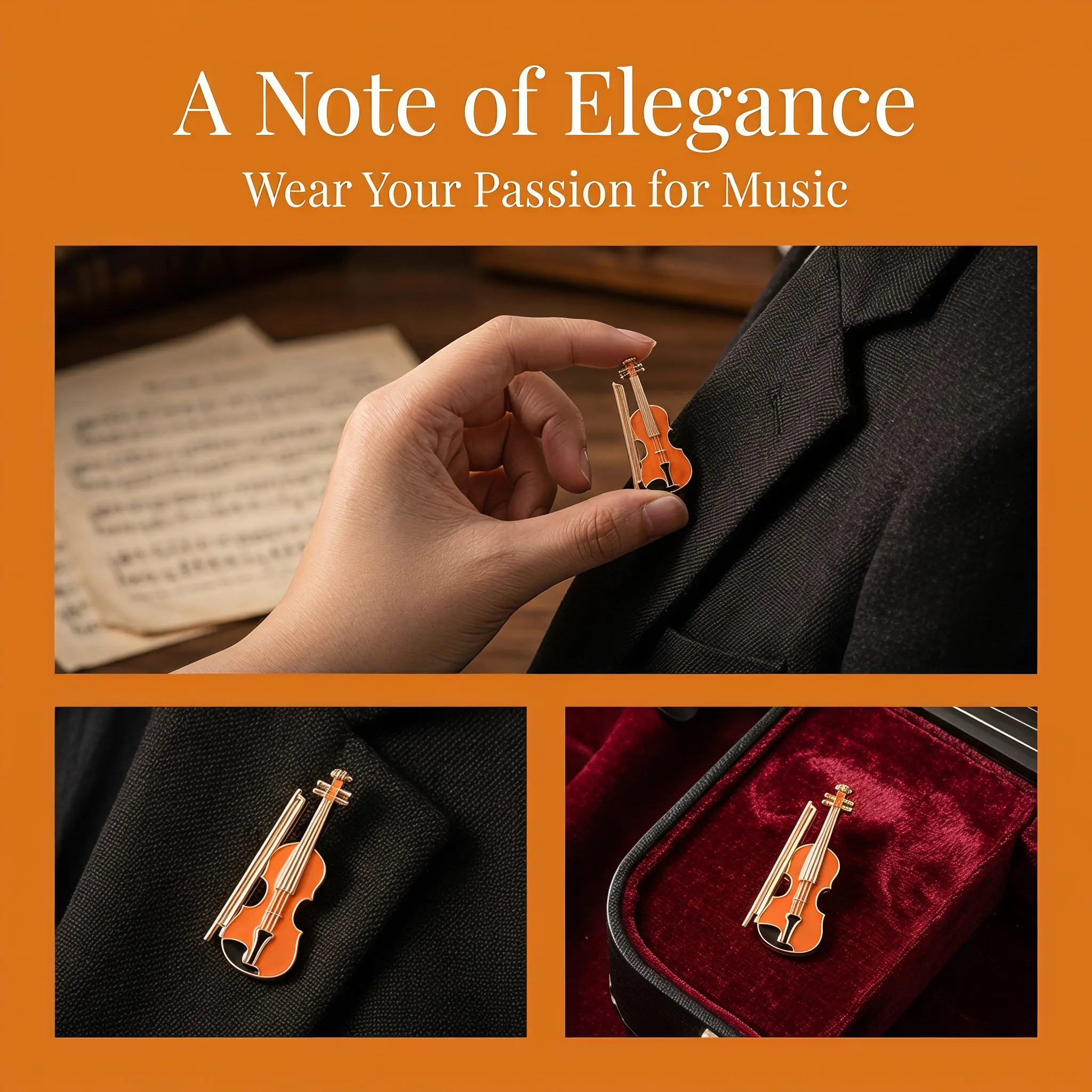2Pcs Violin Brooch Pin Heavy Duty Alloy Music Badge Lapel Pin Music Teacher Gift Concert Recital Gift Fashion Lapel Brooch - view 6