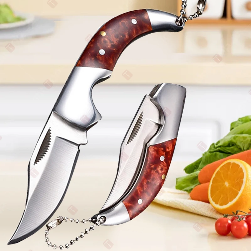 Mini Knife Keychain Stainless Steel Folding Fruit Knife Vegetable Slicing Utility Knives Portable Pocket Knives Kitchen Supplies