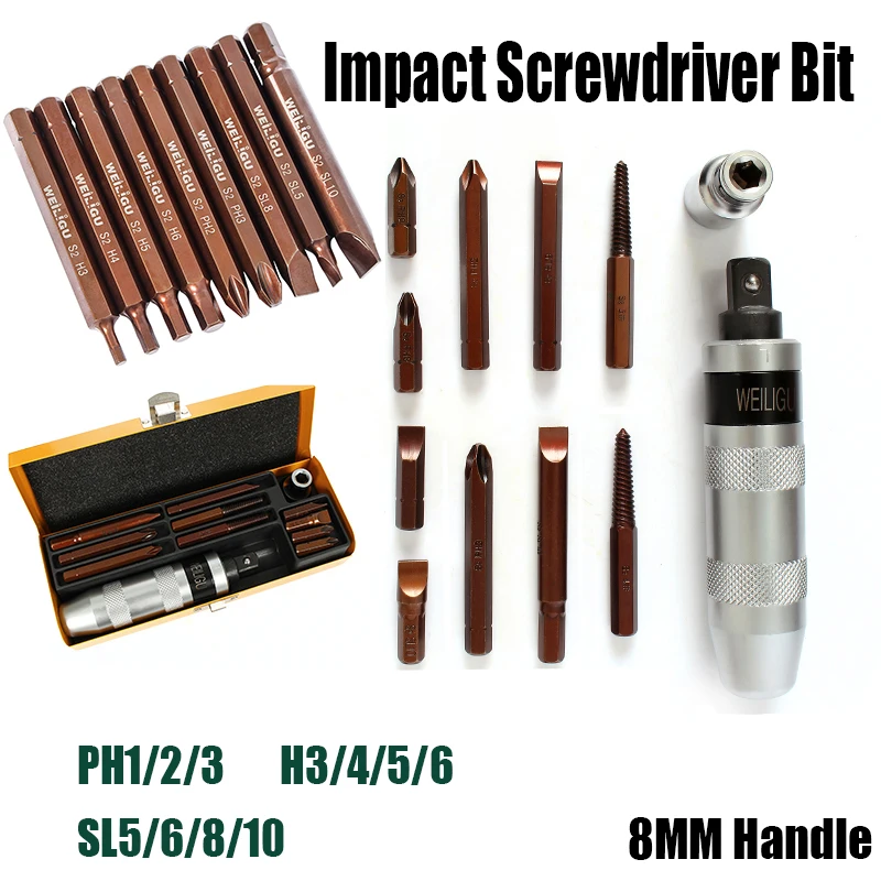 

80MM PH1/2/3 H3/4/5/6 SL5/6/8/10 Impact Screwdriver Bit Set Magnetic Phillips Slotted Hexagon Electric Batch Head Hex Shank Bit